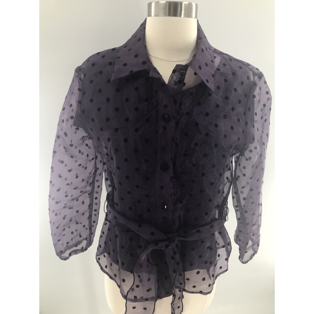 JS Boutique Blouse Top Sheer Purple Polkadot